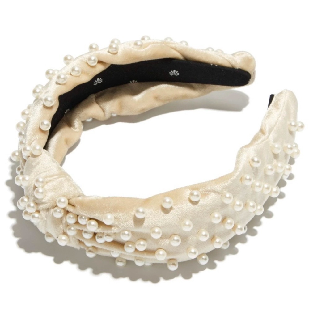Lele Sadoughi ♡ Ivory Pearl Velvet Knotted Headband